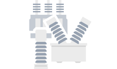 Icon depicting a power, current, and voltage transformer, illustrating the types of applications the CPX 200 can test.