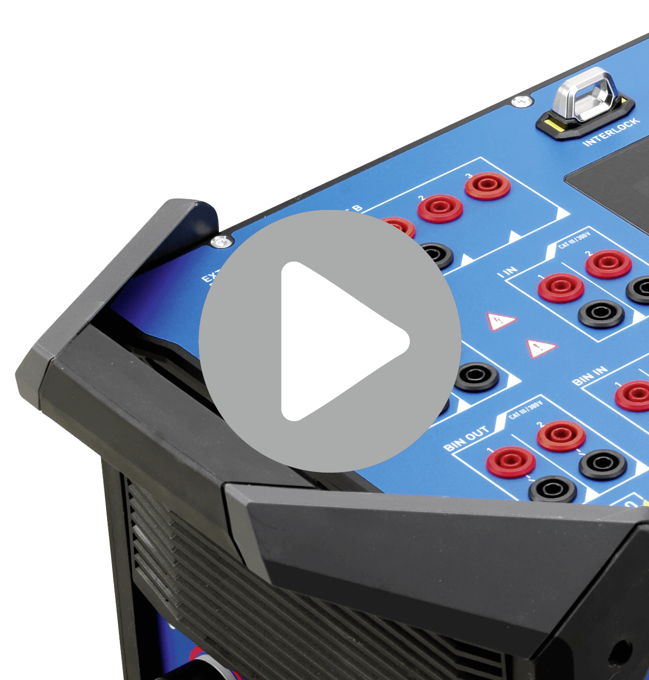 Close-up of a CPX 200 device with a visible play button, indicating the option to start a video.