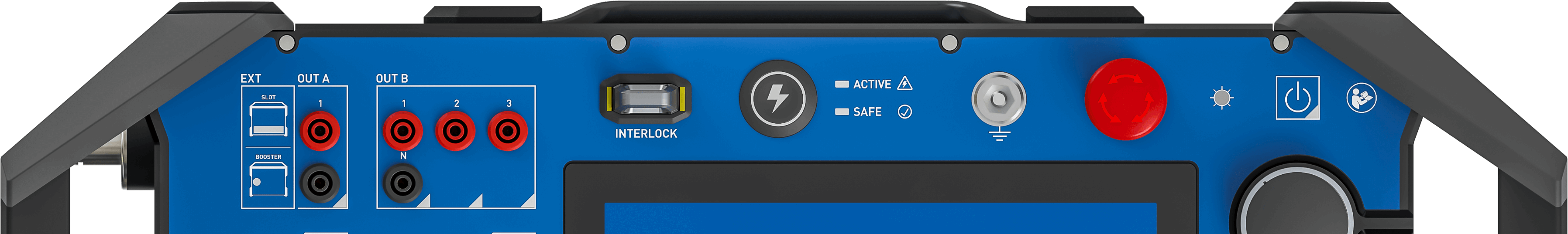 Close-up of OMICRON CPX 200 showcasing advanced safety features